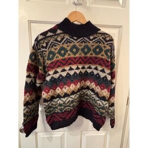 Milano Design Group Vintage Mohair Blend Fair Isle Mock Neck Sweater Navy Large